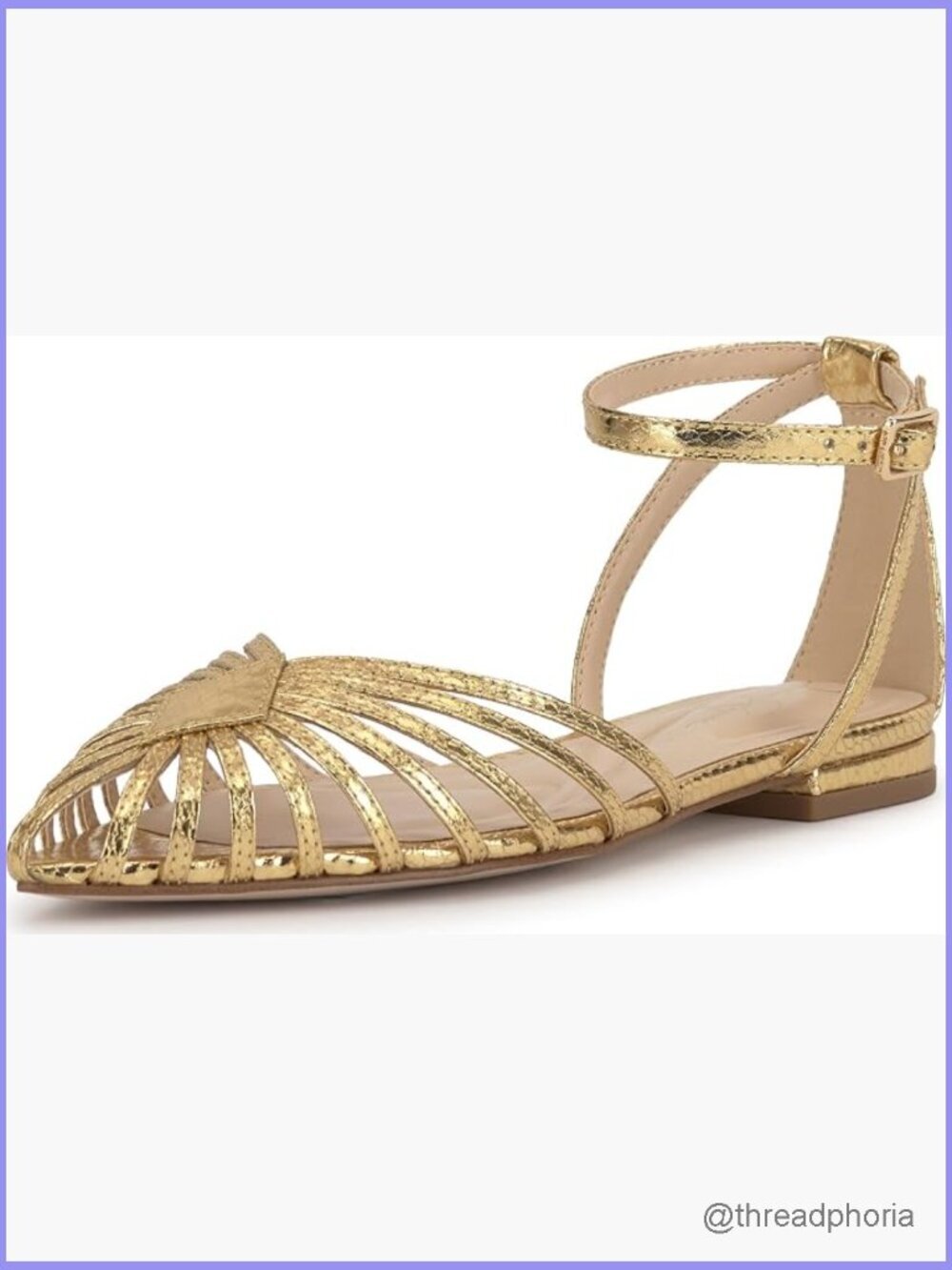 Ballet Flats with Pointed Toe & Ankle Wrap - Faux Leather